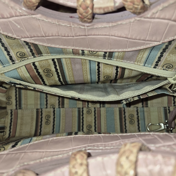 Vintage Brighton Leili Dusty Rose Pink Straw Leather Woven Handbag - Picture 11 of 13